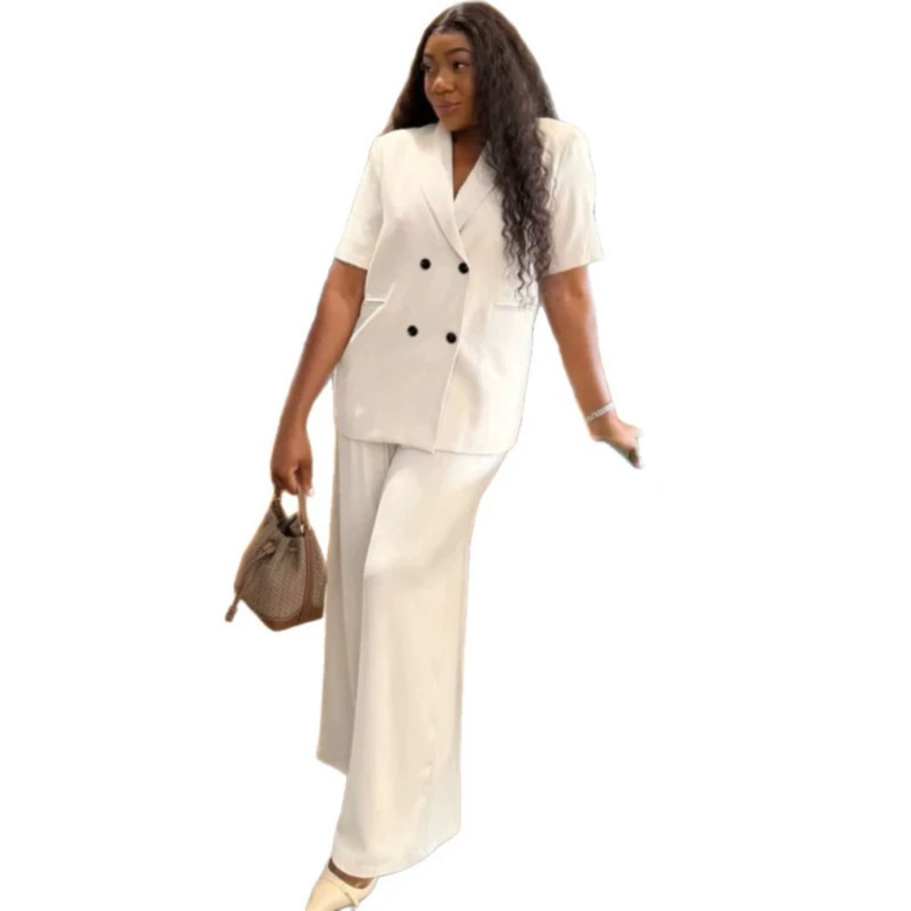 ZARA Chic Solid Color Lapel Button Shirt and African Casual Pants 2 Piece Set